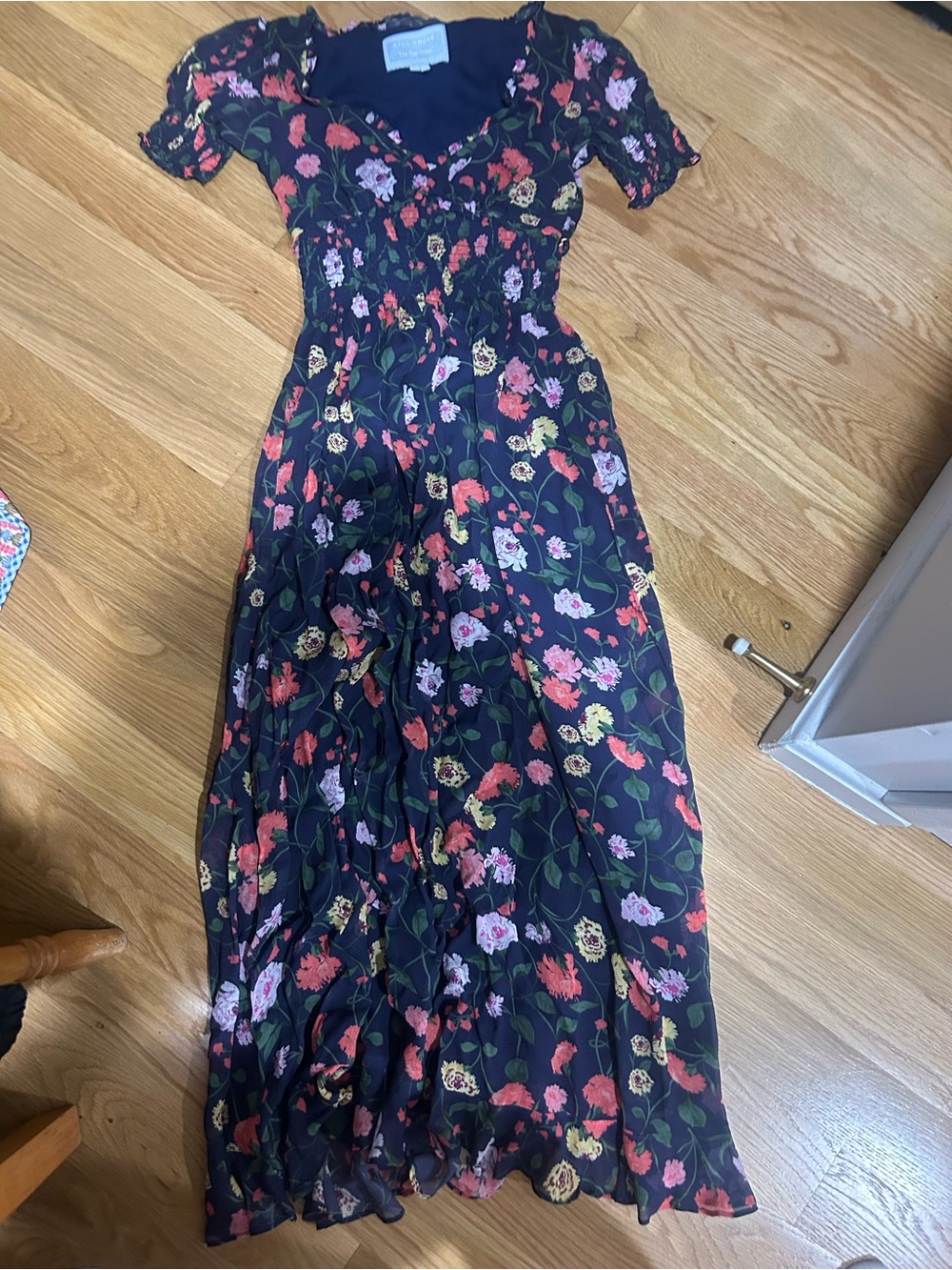 Hill House Black Floral Maxi Dress with Pink, Red & Cream Blossoms